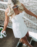 Chic White Strapless 3D Floral Short Wedding Dresses Bodycon Reception Dresses, HZ0307