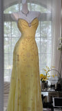 Chic Yellow Bodycon Lace Party Dresses V-neck Spaghetti Straps Prom Evening HZ0307