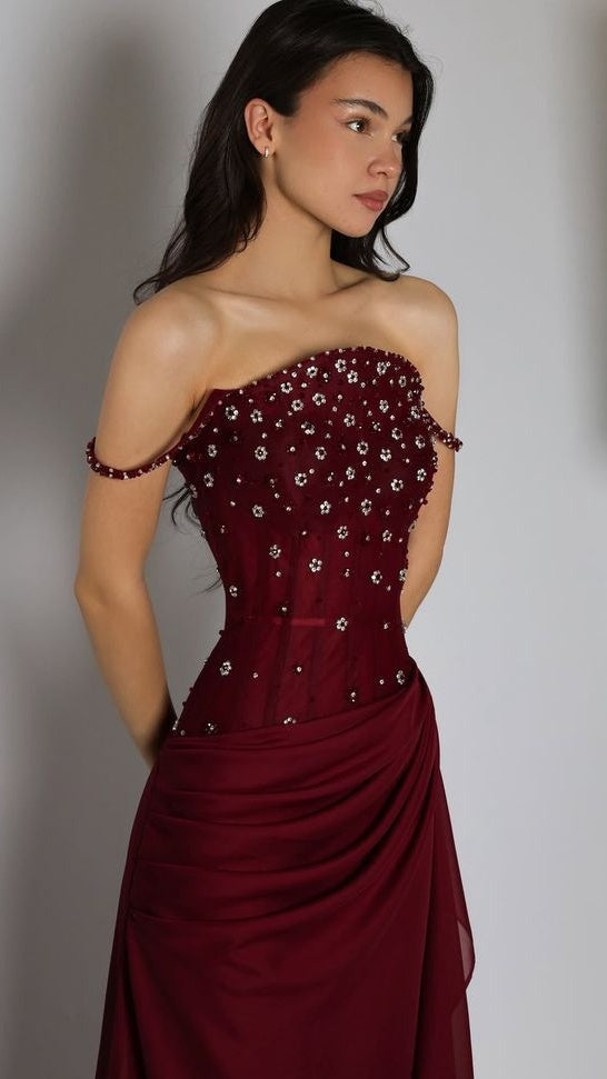 Chic Beaded Long Prom Dresses Sheath Chiffon Formal Party HZ0307