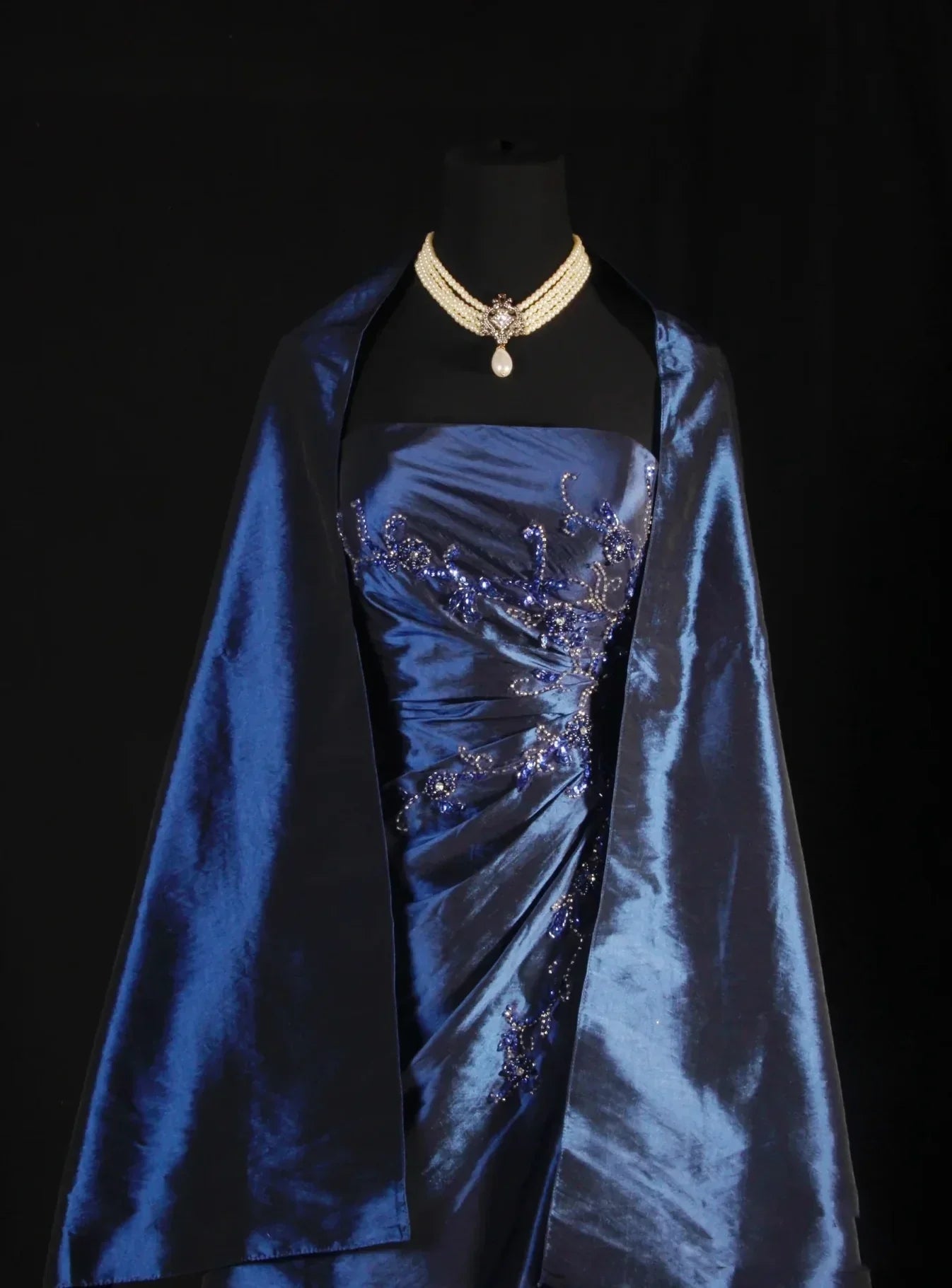 Classic Navy Blue Prom Dress, Vintage Long Party Dress, Beaded Luxury HZ0307
