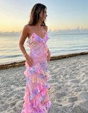 Classic Ruffle Sheath Long Prom Dress Open Back Party HZ0307