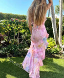 Classic Ruffle Sheath Long Prom Dress Open Back Party HZ0307