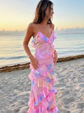 Classic Ruffle Sheath Long Prom Dress Open Back Party HZ0307