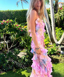 Classic Ruffle Sheath Long Prom Dress Open Back Party HZ0307