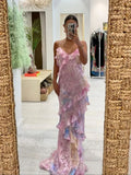 Classic Ruffle Sheath Long Prom Dress Open Back Party HZ0307