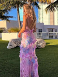 Classic Ruffle Sheath Long Prom Dress Open Back Party HZ0307