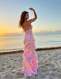 Classic Ruffle Sheath Long Prom Dress Open Back Party HZ0307