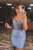 Classic Sequin Bodycon Homecoming Dresses Hot Pink Cocktail Dress, HZ0307