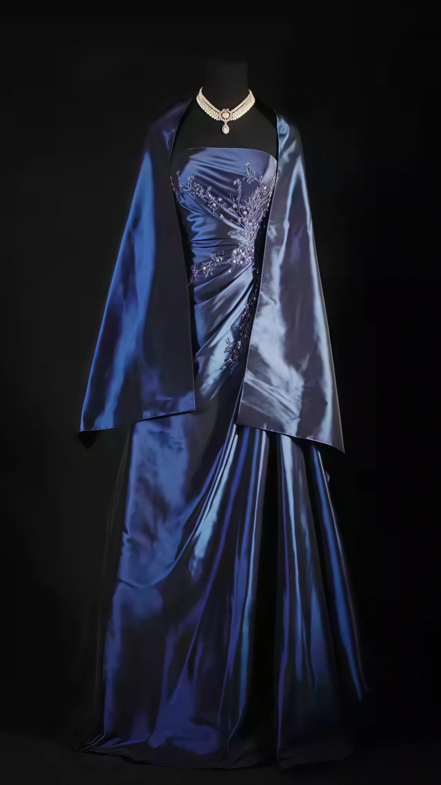 Classic Navy Blue Prom Dress, Vintage Long Party Dress, Beaded Luxury HZ0307