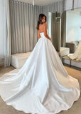 Classic White Strapless Wedding Dress, A-Line Satin Bridal Dress, HZ0307