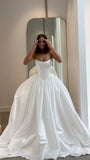 Classic White Strapless Wedding Dress, A-Line Satin Bridal Dress, HZ0307