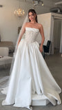 Classy Ivory Beaded Satin Wedding Dresses, HZ0307