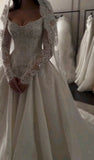 Ivory Long Sleeve Wedding Dress - Off Shoulder Ball Gown with HZ0307