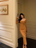 Classy Mermaid Square neckline Orange Prom Dresses Birthday Outfits Evening Gown , HZ0307