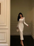 Classy Sheath Long Sleeves White Prom Dresses Birthday Outfits Evening Gown , HZ0307