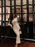 Classy Sheath Long Sleeves White Prom Dresses Birthday Outfits Evening Gown , HZ0307