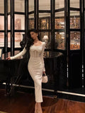 Classy Sheath Long Sleeves White Prom Dresses Birthday Outfits Evening Gown , HZ0307