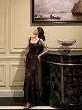 Classy Sheath Straps Black Floral Prom Dresses Birthday Outfits Evening Gown , HZ0307