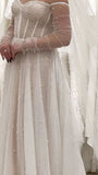 Classy White Pearl Wedding Dresses Pleated A-line Bridal HZ0307