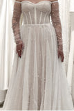 Classy White Pearl Wedding Dresses Pleated A-line Bridal HZ0307