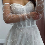 Classy White Pearl Wedding Dresses Pleated A-line Bridal HZ0307