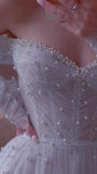 Classy White Pearl Wedding Dresses Pleated A-line Bridal HZ0307