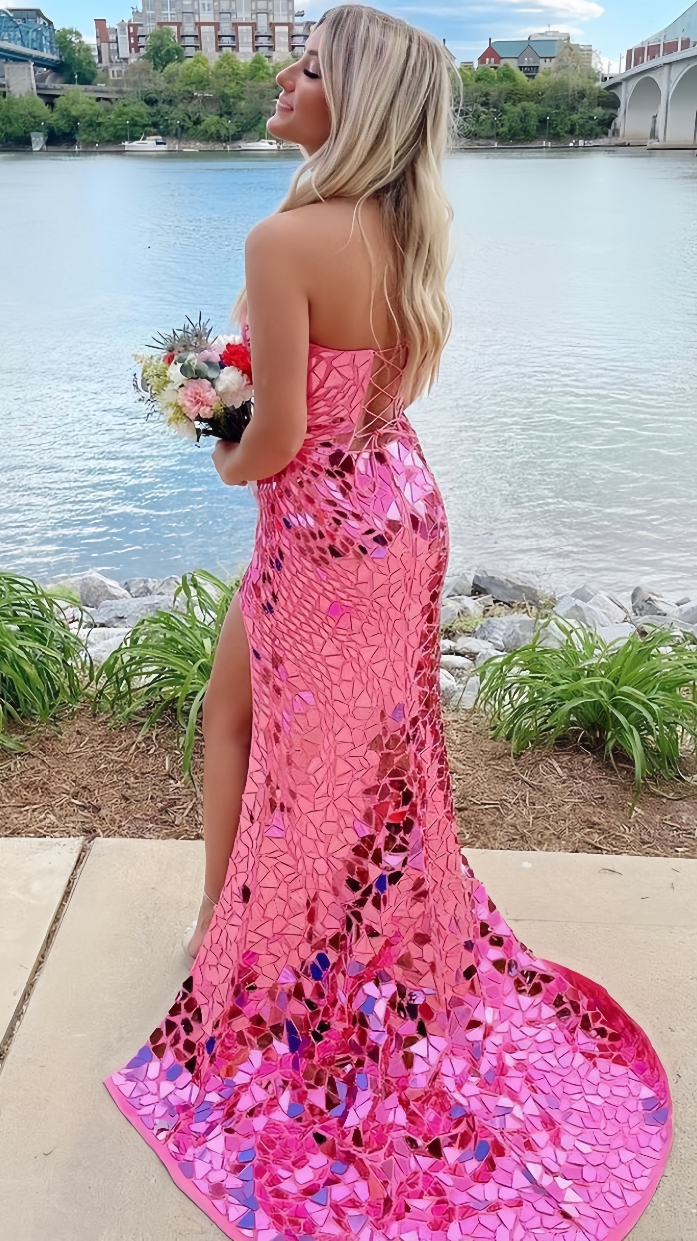 Classy Strapless Mermaid Party Dress, Mirror Glasses Senior Prom HZ0307