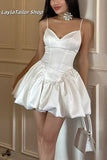 Cloud Skirt Spaghetti Straps Homecoming Dresses Satin Mini Cocktail HZ0307
