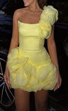 Cream Yellow Chiffon Floral Mini Homecoming HZ0307