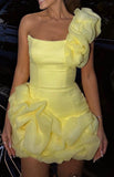 Cream Yellow Chiffon Floral Mini Homecoming HZ0307
