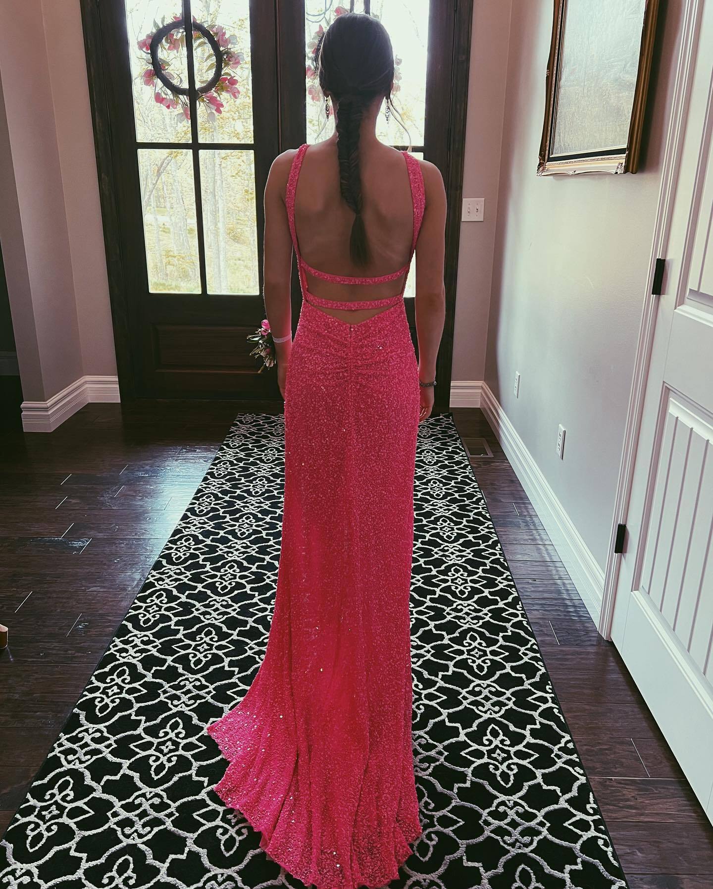 Cross Front Sequin Mermaid Long Formal Dress with Open HZ0307