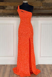 Cross One Shoulder Neon Pink Sequins Mermaid Long Formal HZ0307
