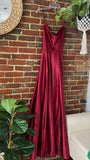 Custom Made Burgundy Satin Prom Dresses Cross Back Evening Party HZ0307