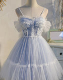 Custom Made Sweetheart Light Blue Homecoming Dress, Spaghetti Straps Tulle Hoco Cocktail Dress, HZ0307