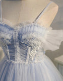 Custom Made Sweetheart Light Blue Homecoming Dress, Spaghetti Straps Tulle Hoco Cocktail Dress, HZ0307
