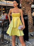 Custom Made Yellow Satin A-Line Homecoming Dress Short School Dance Dress, HZ0307