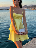 Custom Made Yellow Satin A-Line Homecoming Dress Short School Dance Dress, HZ0307