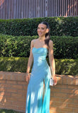 Customized Made Spaghetti Straps Blue Prom Dresses Sky Blue Party Gown, HZ0307