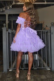Cute A-Line Off The Shoulder Lace Up Short Tulle Homecoming Dress, HZ0307