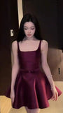 Cute Burgundy A-line Homecoming Dresses Square Neck Short Prom HZ0307