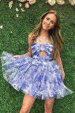 Cute Floral Halter A-Line Homecoming Dresses, HZ0307