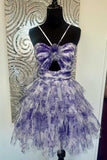 Cute Floral Halter A-Line Homecoming Dresses, HZ0307