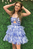 Cute Floral Halter A-Line Homecoming Dresses, HZ0307