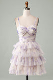 Cute Floral Ruched Homecoming Dresses Spaghetti Straps Mini Party Gown, HZ0307