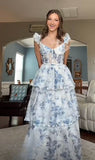 Cute Floral Ruffle Chiffon Prom Dress Long Evening HZ0307