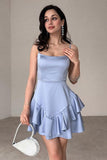 Cute Grey Blue Ruffle Homecoming Dress Short Party Dresses, HZ0307
