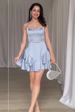 Cute Grey Blue Ruffle Homecoming Dress Short Party Dresses, HZ0307