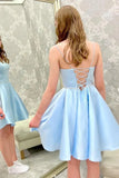 Cute Light Blue A-Line Satin Homecoming Dresses, HZ0307