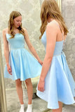 Cute Light Blue A-Line Satin Homecoming Dresses, HZ0307