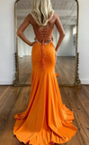 Cute Orange Beaded Split Mermaid Prom Dresses Long Celebrity HZ0307